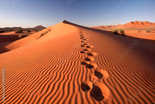 human footprints in the desert. Neural network AI generated art