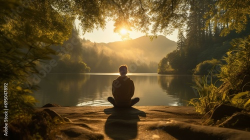 A person meditating with a focus on deep breathing, promoting relaxation and stress reduction. [mental health