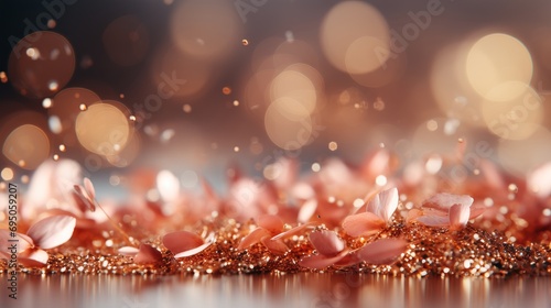 Rose pink glitter with gold sparkles background abstract christmas lights defocused