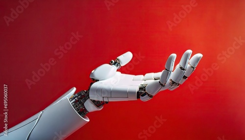 White robot hand background, presenting technology gesture. Technology meets humanity backgrond. 