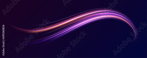Light and stripes moving fast over dark background. Electric car and city concept Hitech communication concept innovation background, vector design 