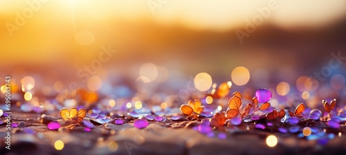 Mesmerizing purple violet and gold glitter bokeh background with captivating shining texture