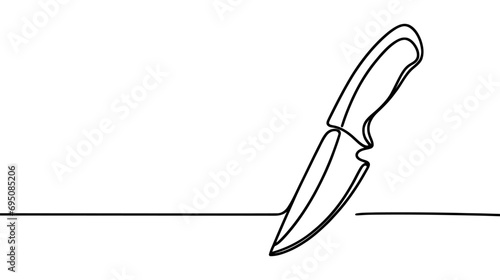 Kitchen knife one line continuous drawing. Kitchen tools continuous one line illustration.