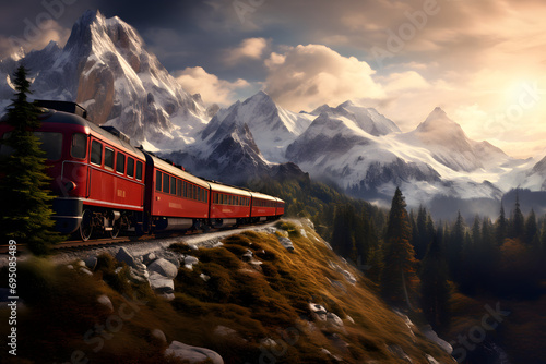Train driving in the Mountain, illustration, swiss train, train track, mountain train, historic train