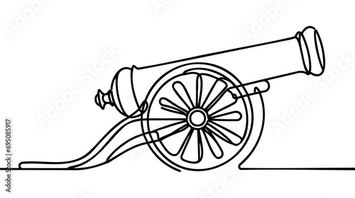 Cannon one line drawing. Cannon continuous line. Army warfare equipment in battlefield one line concept