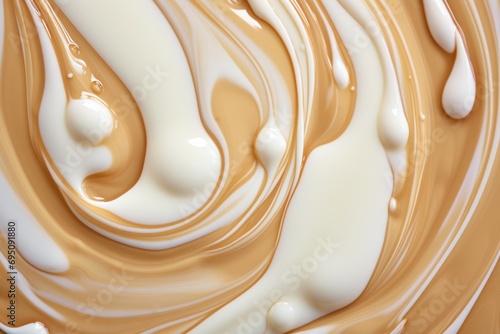 caramel cream texture mix background, white and brown swirls liquid