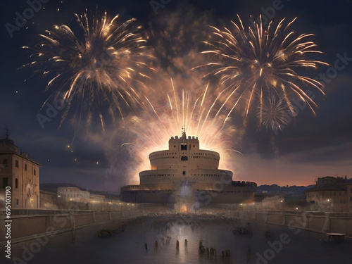 Rome and the fireworks above Castel Sant'Angelo