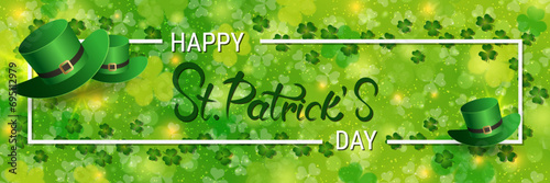 St.Patrick's Day vector banner template. Elegant background with colorful clover leaves 