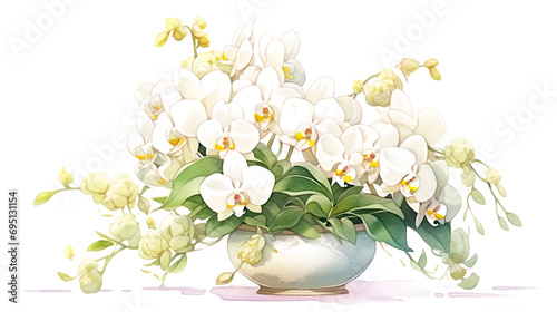 白い胡蝶蘭の水彩イラスト