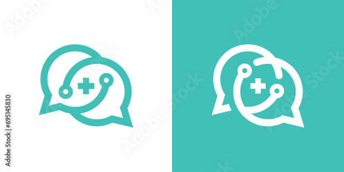 logo design combination of chat shape with plus sign, health consultation logo.