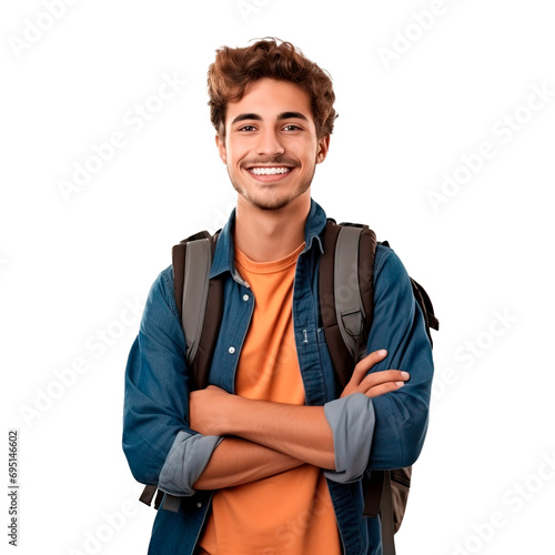 Young male university student posing casual over isolated transparent background