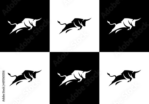 jumping bull illustration logo