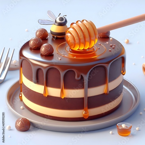 3D Delicious Cake with Honey Chocolate Fruit Candy Topping 93