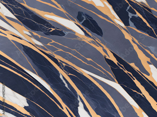 Blue and gray marble with gold and white veins in transversal pattern luxurious design