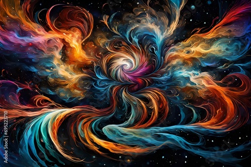 Abstract galaxy of vibrant colors swirling in cosmic dance.