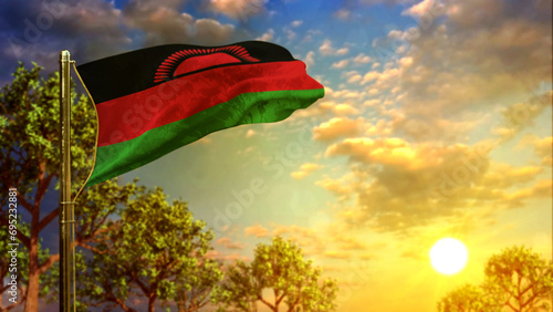waving flag of Malawi at sunrise for national holiday - abstract 3D rendering