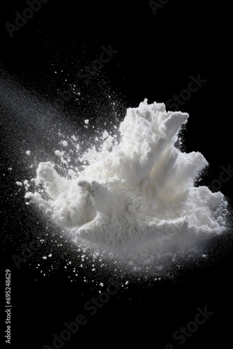 A pile of white powder on a black background. Suitable for various uses