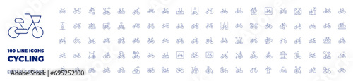 100 icons Cycling collection. Thin line icon. Editable stroke. Cycling icons for web and mobile app.