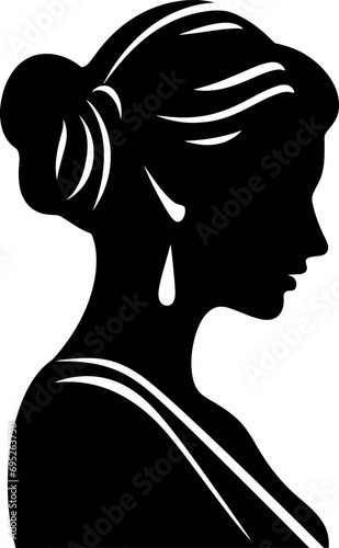 Old greek sculpture silhouette in black color. Vector template for laser cutting wall art.