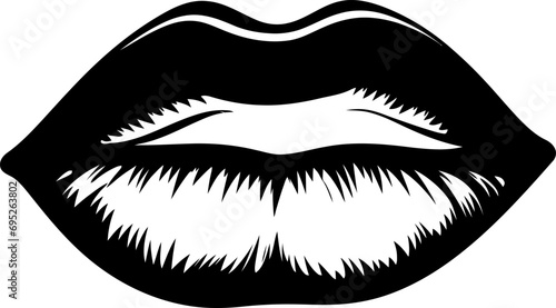 Female lips silhouette in black color. Vector template design for laser cutting wall art.