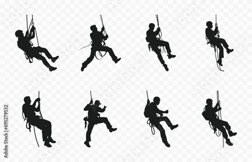 Rappelling Climbing Silhouette Vector Set, Rappel Silhouettes Clipart collection