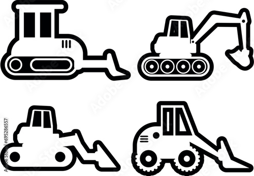 Forklift Icon, great set collection clip art Silhouette, logo design, heavy equipment, Black vector illustration on white background.