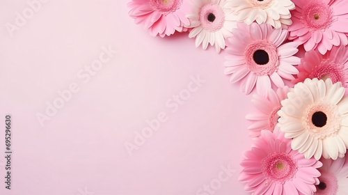 Flat lay composition with beautiful gerbera flowers