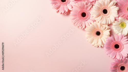 Flat lay composition with beautiful gerbera flowers