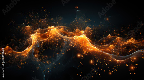 Embers of Chaos: Glowing Orange Pointcloud Ballet. Generative AI