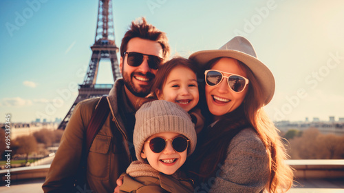 Happy family together in Paris. Selective focus.