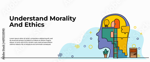 Vector illustration Understand Morality And Ethics . Modern flat in continuous line style.