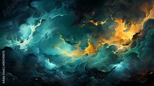 Close-up of liquid flames in a mesmerizing fusion of emerald and jade green colors, creating a lush and enchanting scene in a surreal landscape