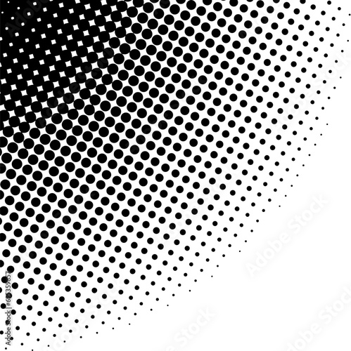 Abstract manga style Halftone dotted circle corner. Pop art faded radiant of half tone dots. Circular faded gladiation. Trendy pop art style for comics book, poster, and project decoration. Vector.