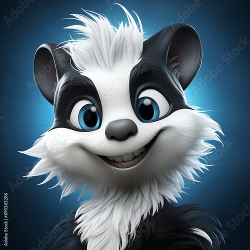 Cute and funny skunk raccoon avatar. Smiling skunk raccoon character. Funny skunk raccoon mugshot. Skunk raccoon icon.