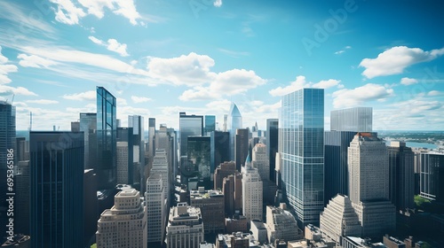 New York City skyline panorama with skyscrapers and blue sky