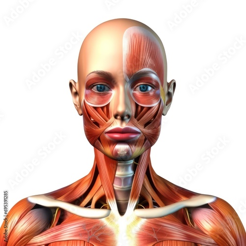 An anatomical illustration of the muscles of the face and neck - AI Generated Digital Art
