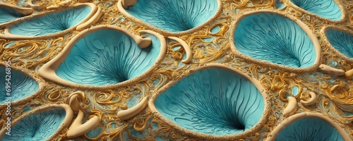 a close up of a blue and gold plate