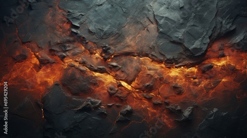 Captured in intricate detail, the fiery hues of a rock within a natural cave evoke a sense of primal heat and raw power