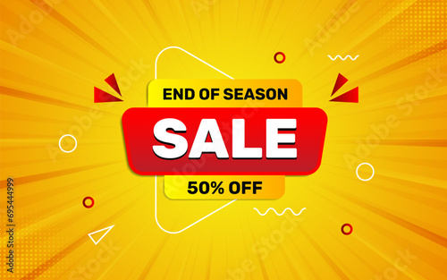 End of season sale banner, Sale banner promotion template design with orange and red background.