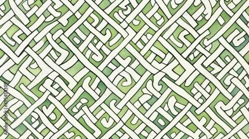 Green watercolor celtic pattern on a white background