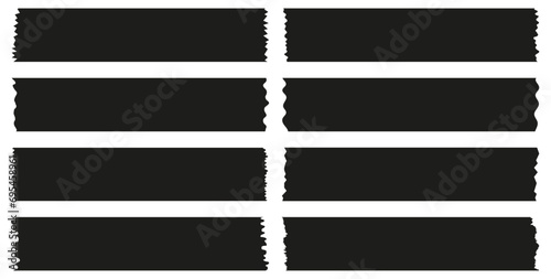 Set of black washi tapes isolated on white. Washi tapes collection in vector. Pieces of decorative tape for scrapbooks