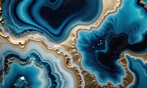 3d abstract marble art. Resin geode and abstract art, functional art, like watercolor geode painting. light golden, blue, turquoise and gray background, Generative AI