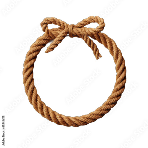 Coiled brown sisal rope with bow isolated on transparent background
