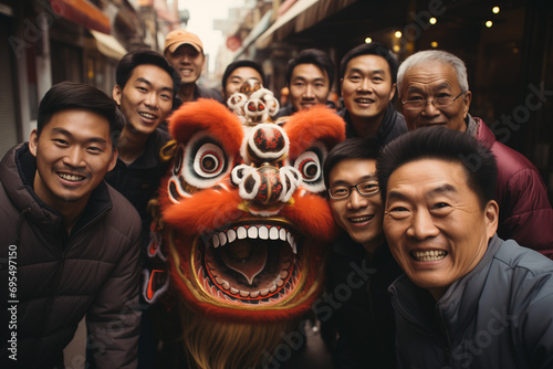 Chinese Family Celebrating the Chinese Lunar New Year 2024, Year of the Wooden Dragon with Traditional Merriment