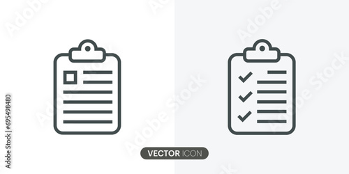 Set of Clipboard icons set, Clip board outline vector icon with Checklist with check marks,Check List flat line icon. Editable stroke.vector illustration.