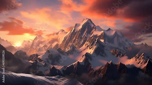 beautiful panoramic view of the mountains at sunset - 3d render