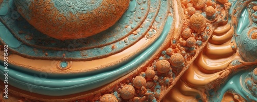 a close up of a blue and orange abstract painting