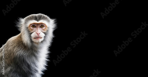 a monkey on a black background, a cute monkey, a macaque, an animal. artificial intelligence generator, AI, neural network image. background for the design.