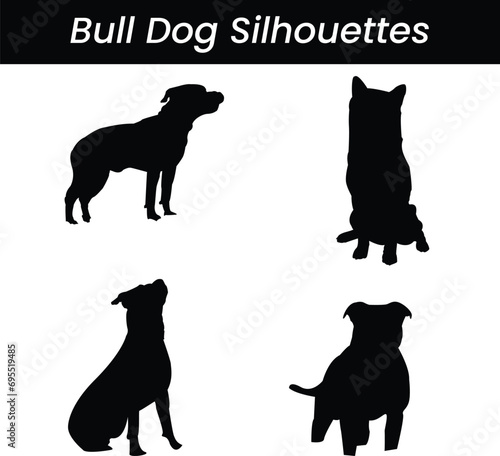 Bulldog Silhouettes: Diverse Vector Collection of Bulldog Breeds in Various Poses, Perfect for Pet Lovers, Animal Enthusiasts, and Graphic Design Projects