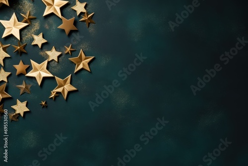  a group of gold stars on a dark green background with space for a text or a picture to put on a card or a brochure or brochure or brochure.